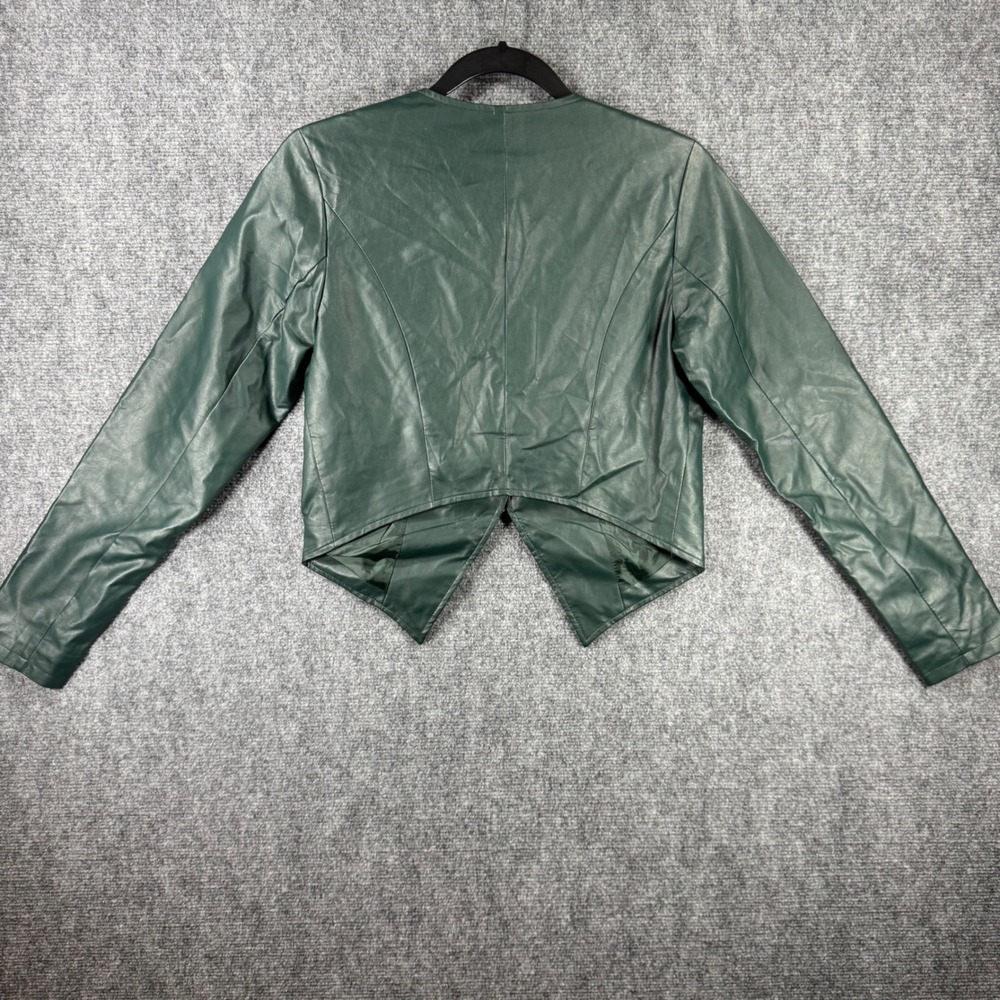 G by Giuliana Womens Faux Leather Jacket Dark Green Asymmetrical Cropped XS NWOT - Picture 2 of 10